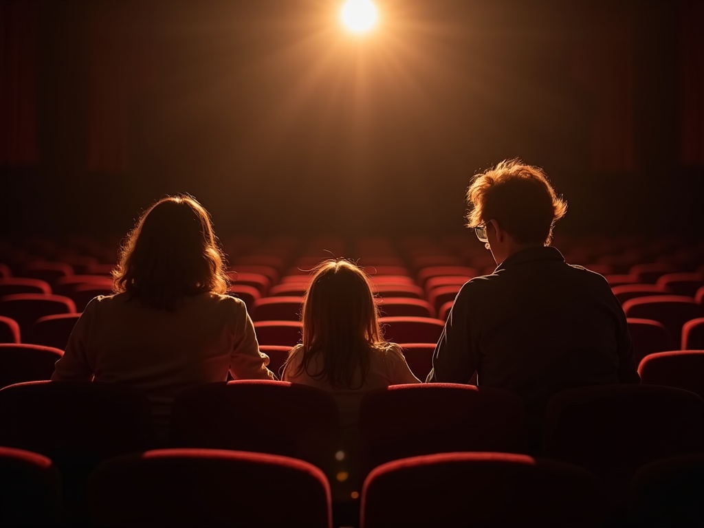 Mutter und kleines Kind sitzen gemeinsam im Theater und schauen neugierig auf die Bühne